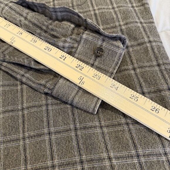 Scott Barber Brushed Cotton Button Shirt Gray Black Windowpane Plaid Size Large - Picture 8 of 9
